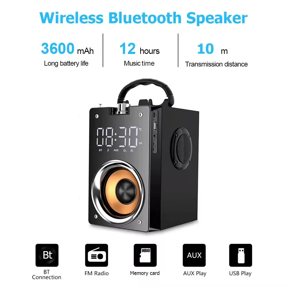 

High Volume Caixa De Som Bluetooth Speaker 3D Strong Bass Subwoofer Wooden Outdoor Portable Sound Box Mini Music Center with FM