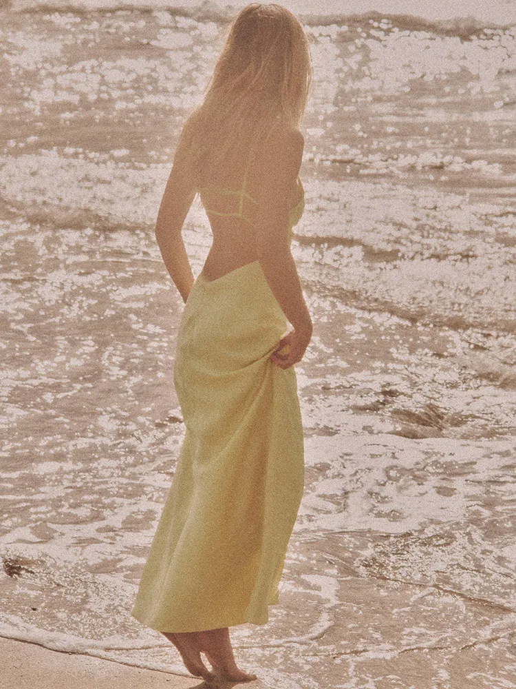 

Sexy Bal Silk Satin Midi Dr ZA2025 Summer New Women's Faion Ba Decorated with Embelliments