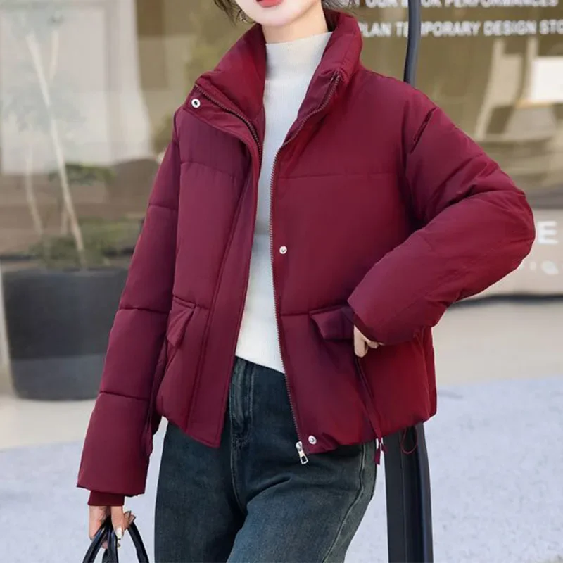 

Winter Parkas Women Stand Collar All-match Solid Color Loose Waterproof Comfortable Thermal Affordable Short Coat JJ1305