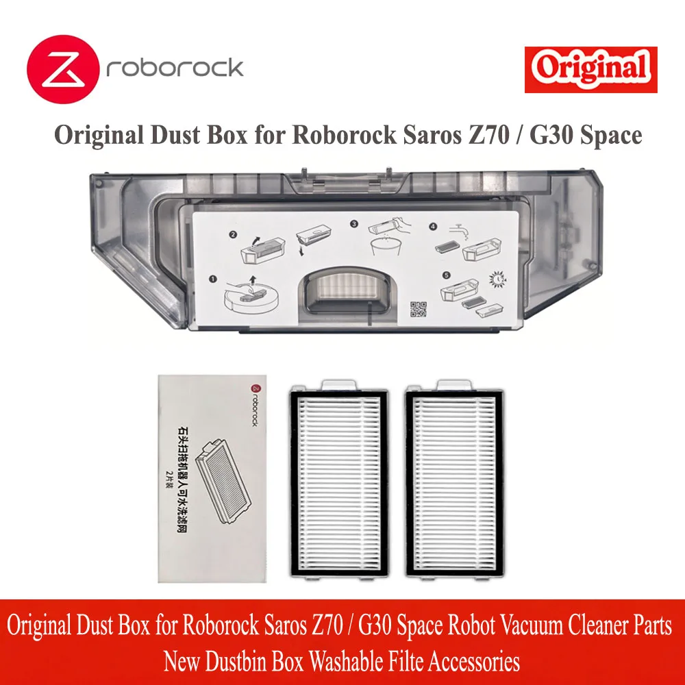 Originele stofopvangbak voor de Roborock Saros Z70 / GG30 robotstofzuiger. Nieuwe stofopvangbak, wasbaar filter en accessoires.