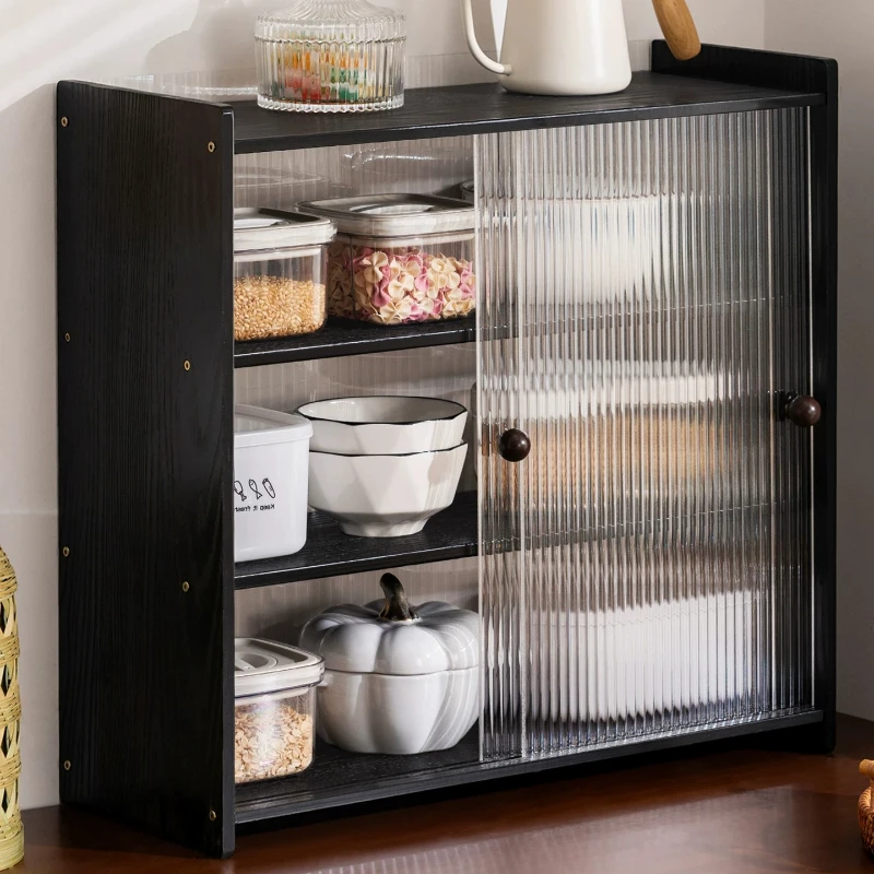 Trapezoid Desktop Sideboard, Multi Layer Smooth Slide Cabinet, High Beauty Counter Storage, Dustproof Kitchen Organizer Shelf
