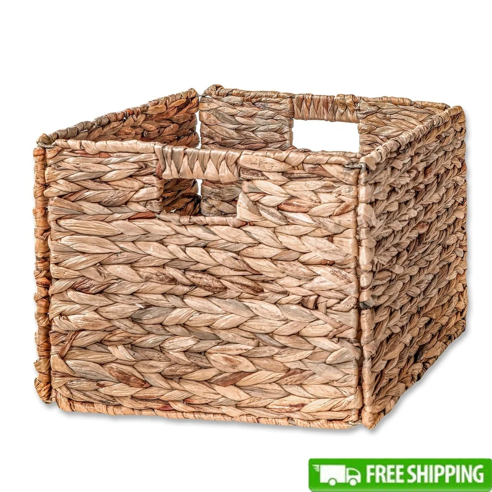 

Foldable Water Hyacinth Storage Basket Iron Wire Frame Square Design Towels Books Household Items Bedroom Laundry Kitchen