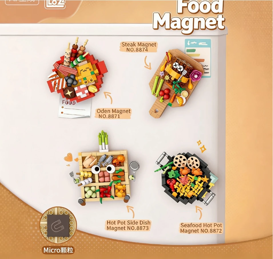 

Domestic building block DIY food Kanto-don magnetic handmade refrigerator magnet small particle puzzle assembly domestic toy