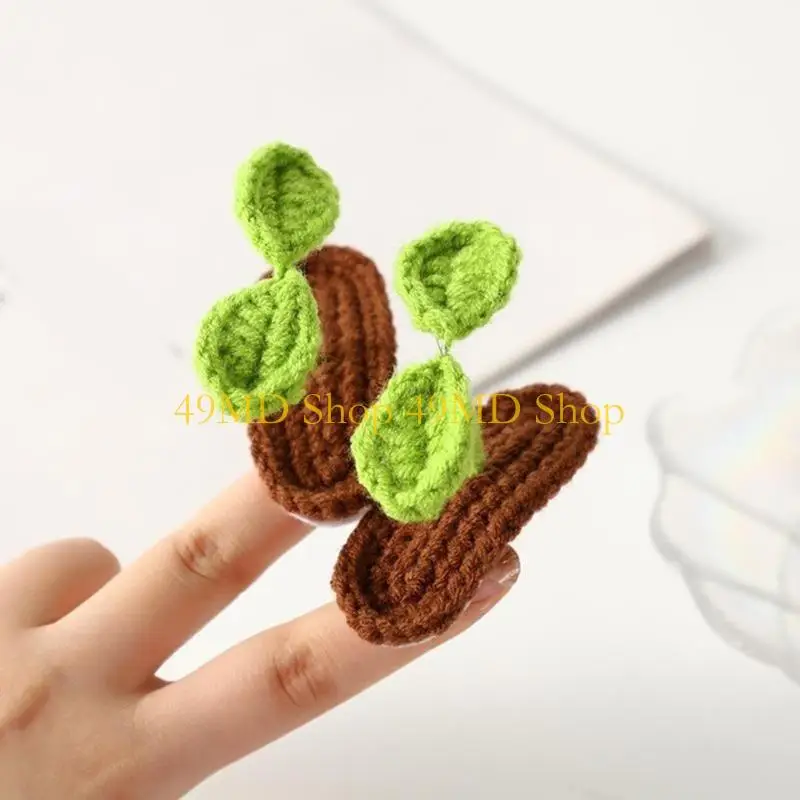 49MD Flat Clip Hairpin Crocheted Sprout Flower Headwear Bunches Clip Elegant Knitted Hair Clip Photo Props