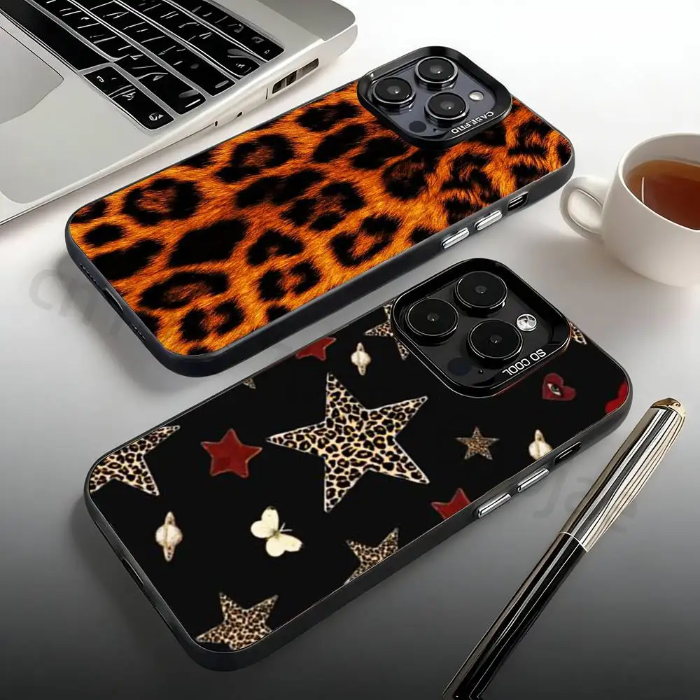 

Leopard Print Cherry Star Phone Case For iPhone 17,16,15,14,13,12,11,Pro,Max,Plus,Mini, Anti Fall Matte Hard Bumper