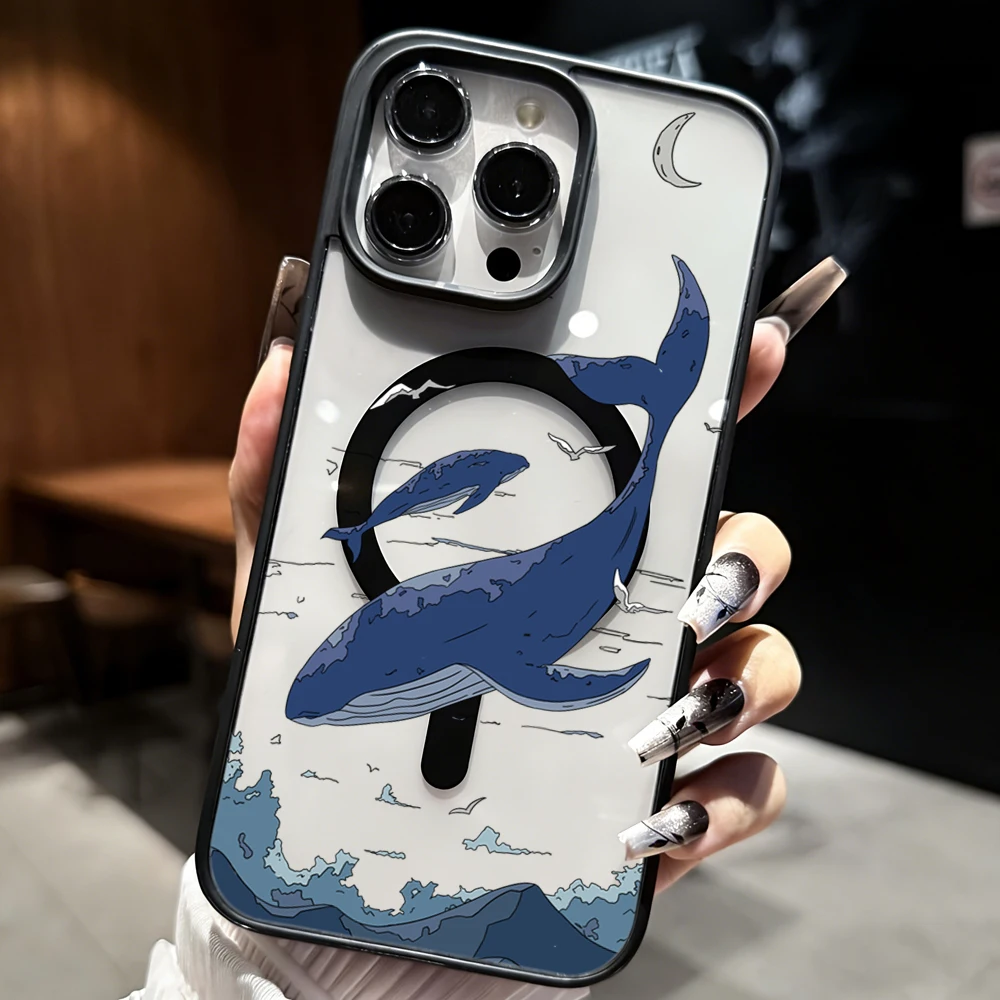 Ocean Whales Transparente Hülle für Magsafe iPhone 15 16 Pro Max 17 16 15 14 11 13 12 Pro Max Plus Hüllen Magnetisches Kabelloses Laden Coque – Detail 4