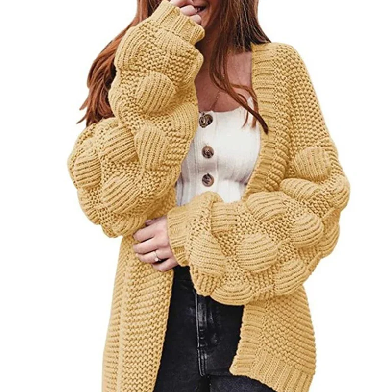 Women Oversized Cardigan Knitted Sweater 2024 New Vintage Cute Chunky Sweaters Wrap Long Fall Pom Pom Open Front Knit Sweaters