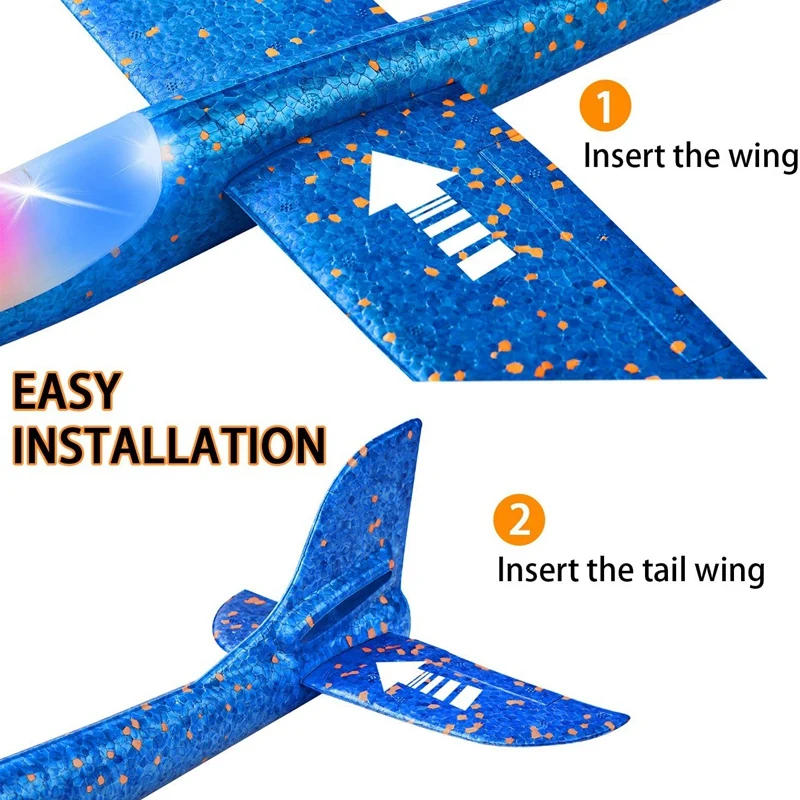 2 Pack LED Light Airplane 48CM Large Throwing Foam Plane Outdoor Sport Backyard Birthday Party Kids Optimal Gifts