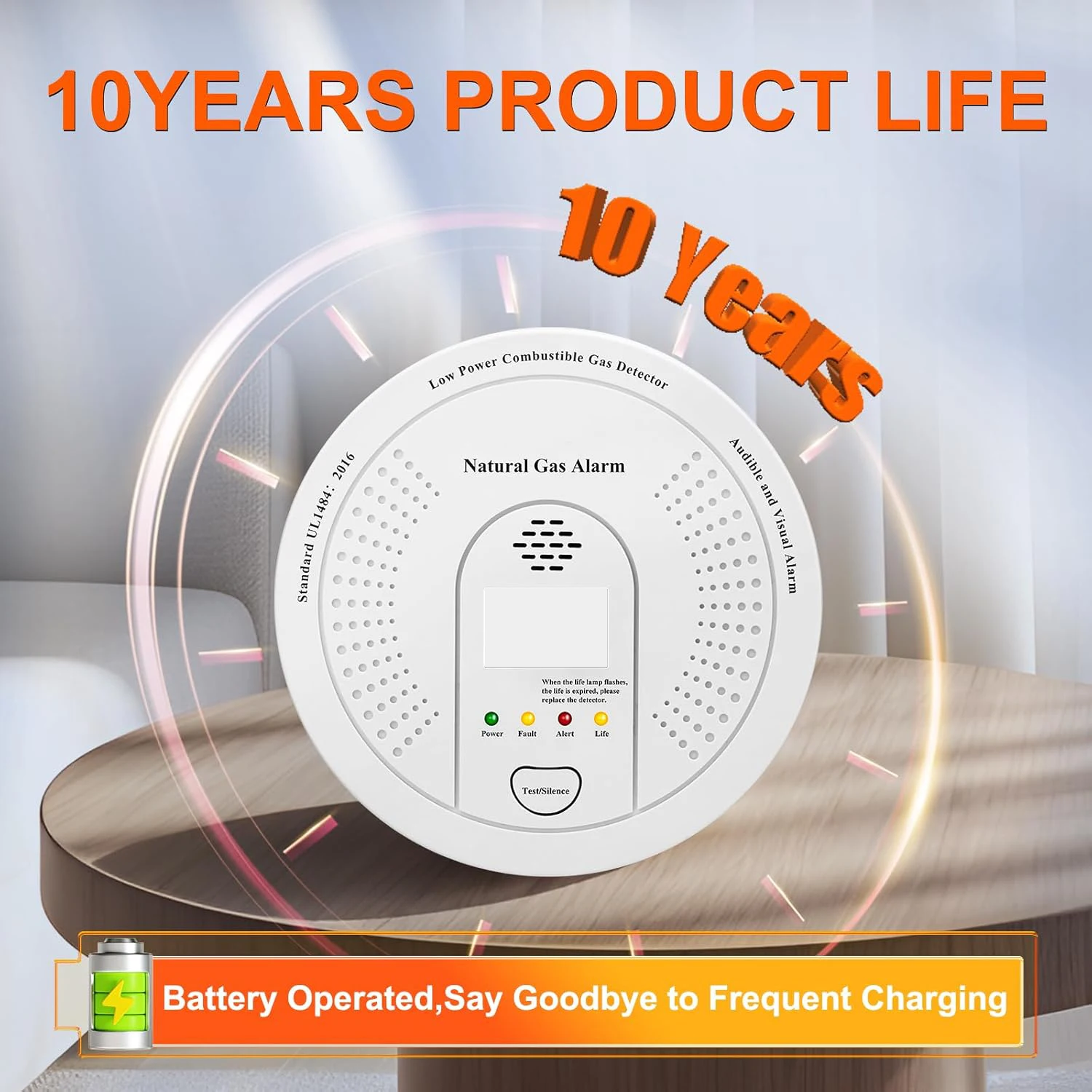 Natural Gas Detector CH4, Combustible Gas Methane Alarm Battery Powered with Light & Audible Indicator,Gas Monitor Sensor