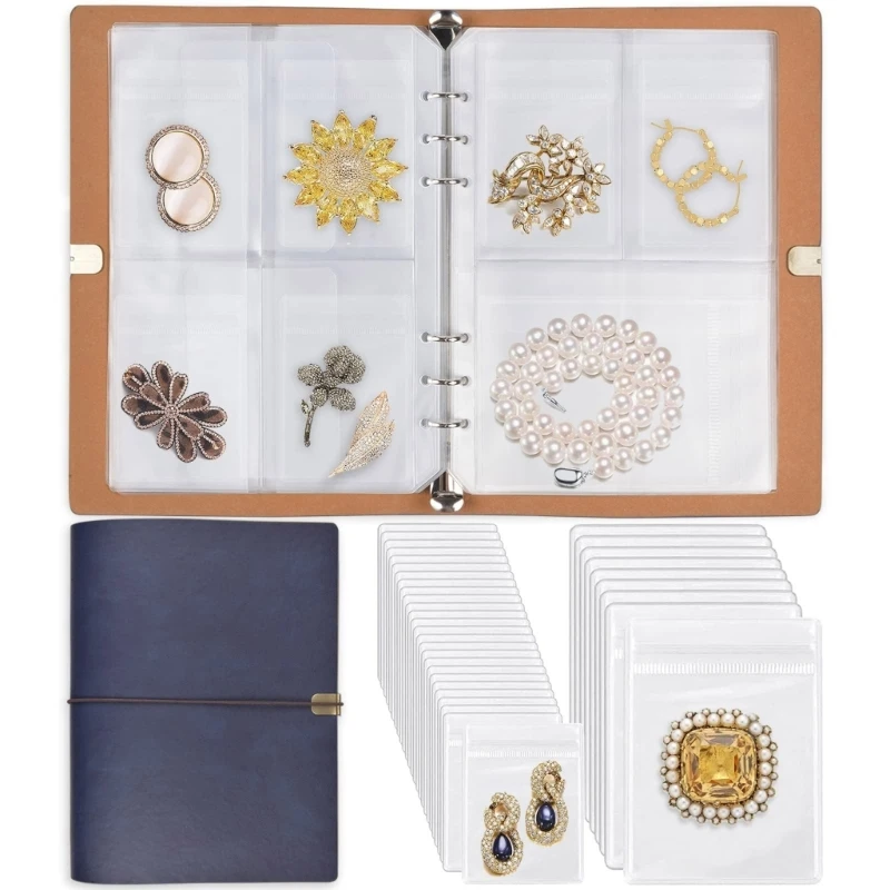 Organizador joyas viaje con libro almacenamiento páginas transparentes para anillos y pendientes