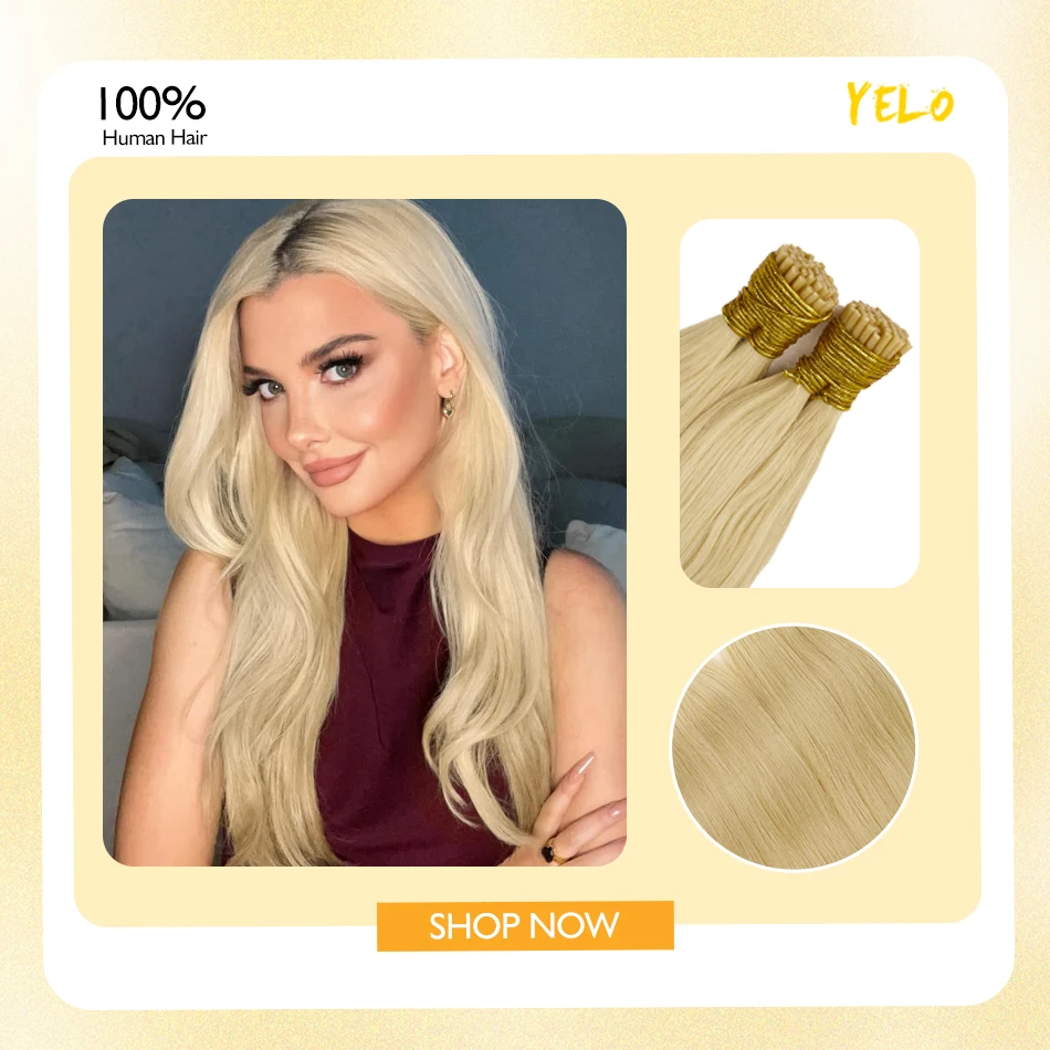 

YELO I Tip Hair Extensions Real Human Hair Pre bonded Fusion Keratin Hair Platinum Blonde Capsule I Tips 14-24 Inchs For Women