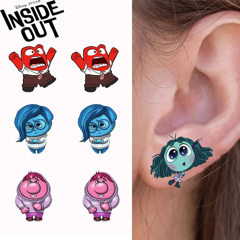 

Disney Cartoon Inside Out 2 Earrings Anime Figure Joy Fear Anger Disgust Sadness Earrings Accessories Women's Jewelry Gifts