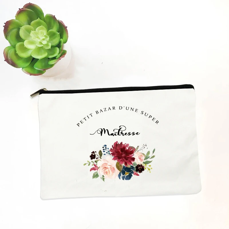 Bolsa de maquiagem com estampa floral francesa para mulheres, estojos cosméticos, presentes para professor, maitre, atsem, amesh, avs, alta qualidade