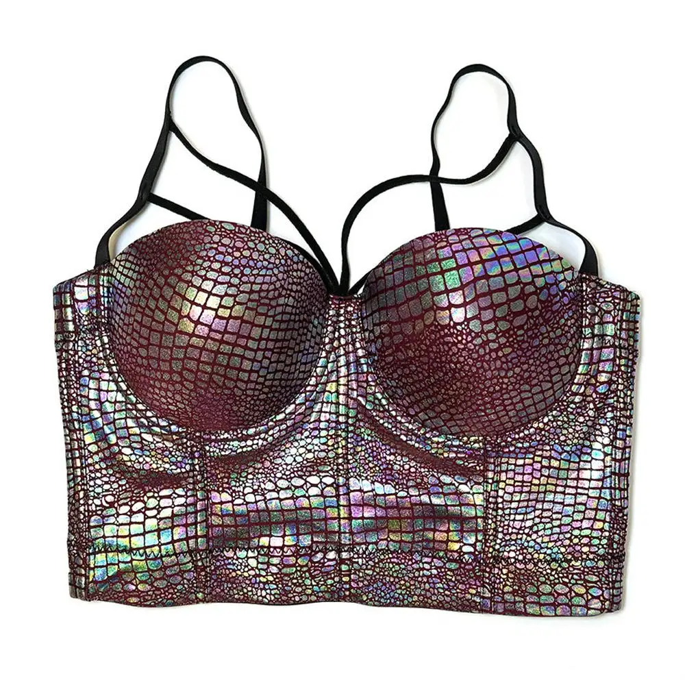 Snake Pattern Corset Alligator Grain Chain Shining Camisoles Bustiers Bra Party Club Streetwear Lingerie Look Stage costumes