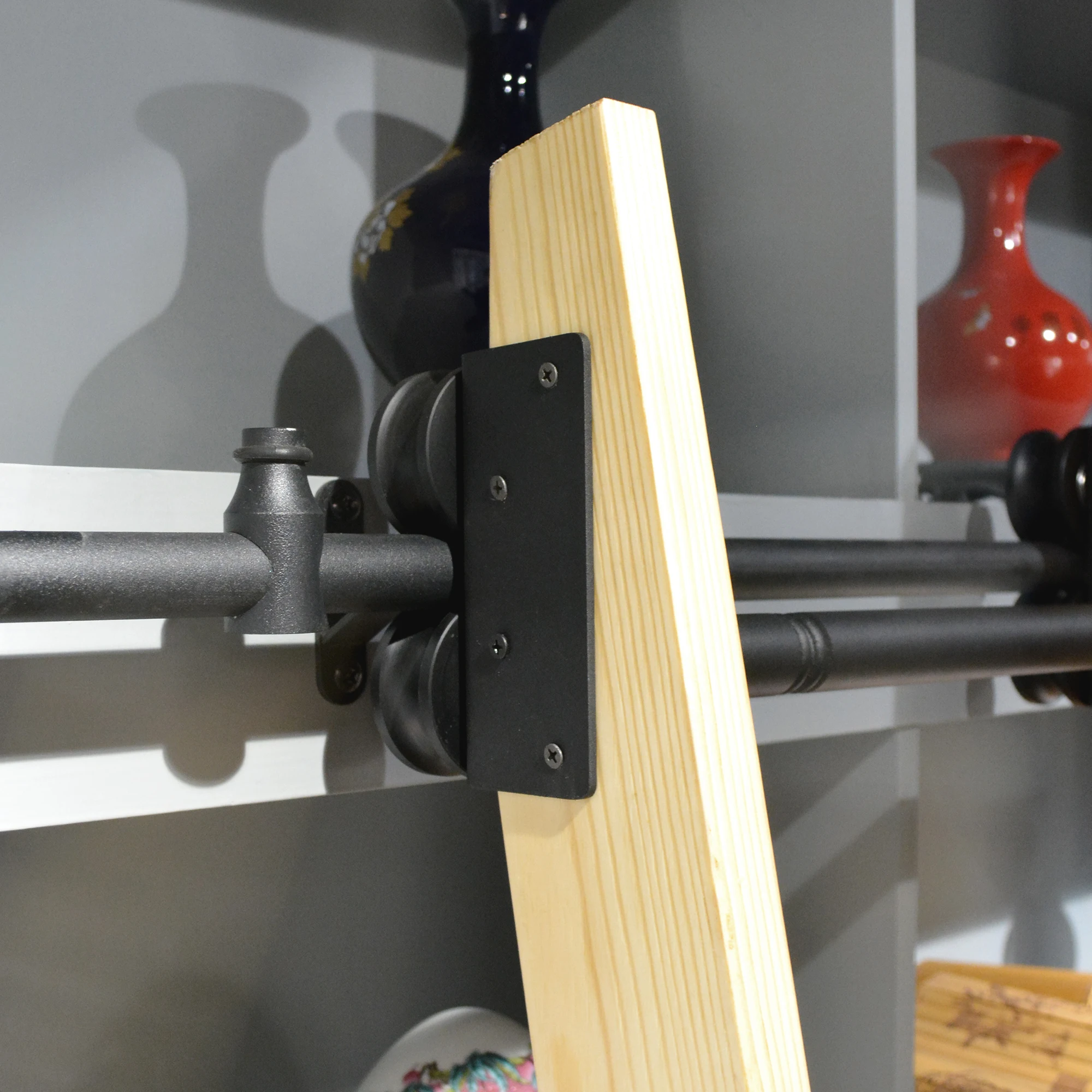 Slide Biblioteca Escada Kit de Ferragem Retrátil Rolo Superior Escada Prateleira Preta sem Escada 3m