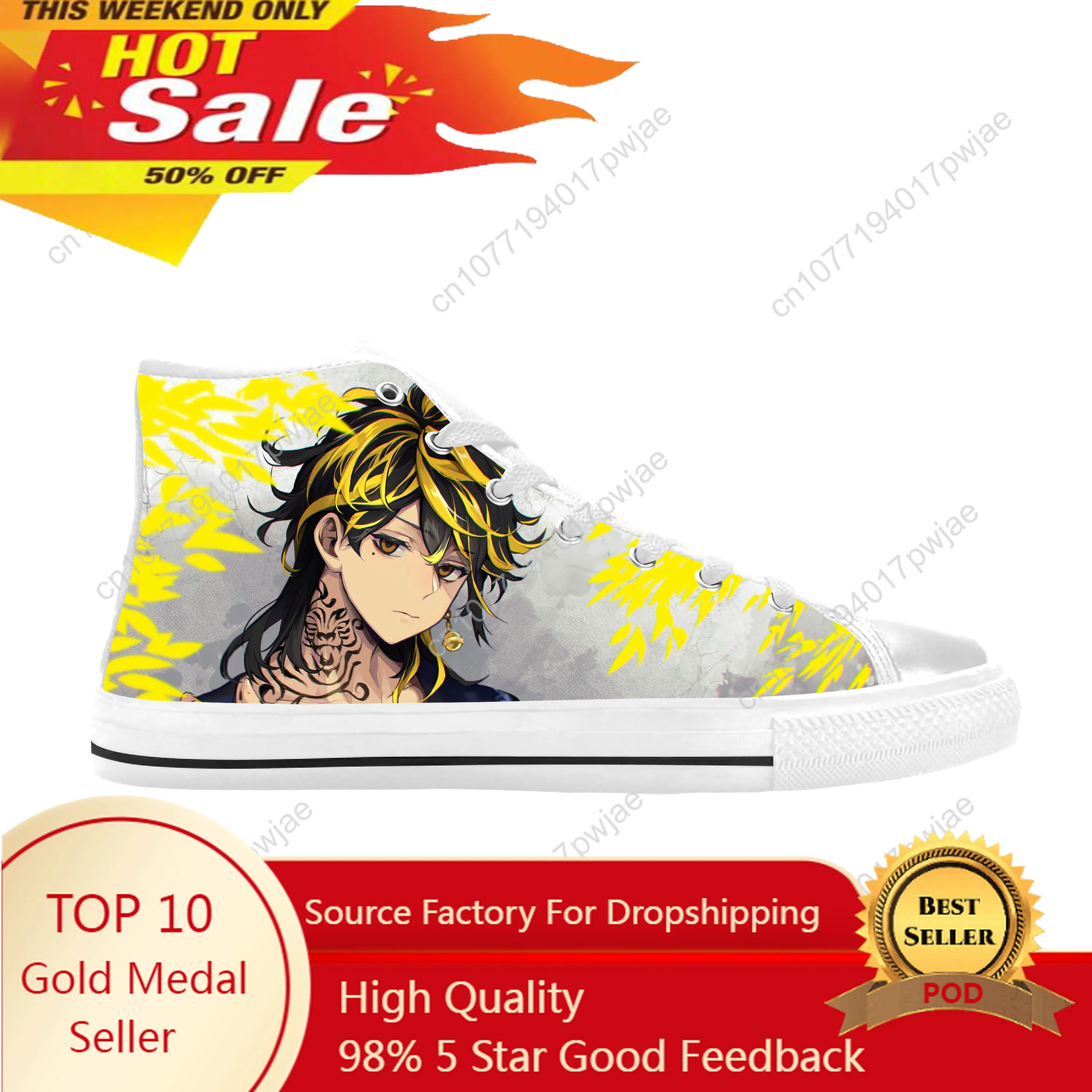 Japanse Anime Tokyo Revengers Hanemiya Kazutora Casual Stoffen Schoenen Hoge Top Comfortabele 3d Print Heren Dames Sneakers