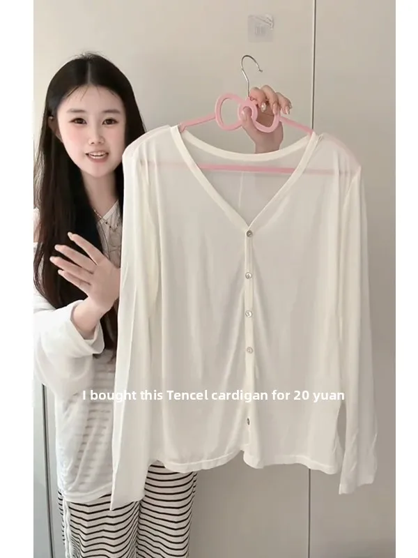 

Korean Style Lightweight See-through Long Sleeve Women's T-shirt Summer 2026 Loose Design Sensation Small Crowd Sun Protectio...