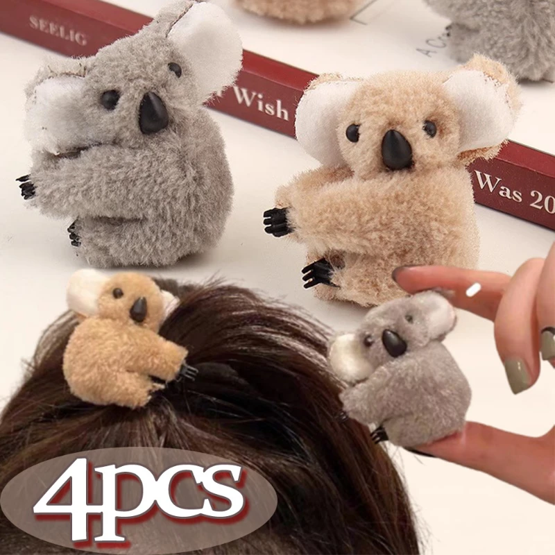 Cartoon Cute Plush Koala Hairpins Hair Claw for Women Soft  3D Animal Side Bangs Clip Barrettes for Women Girls Hair Accessories