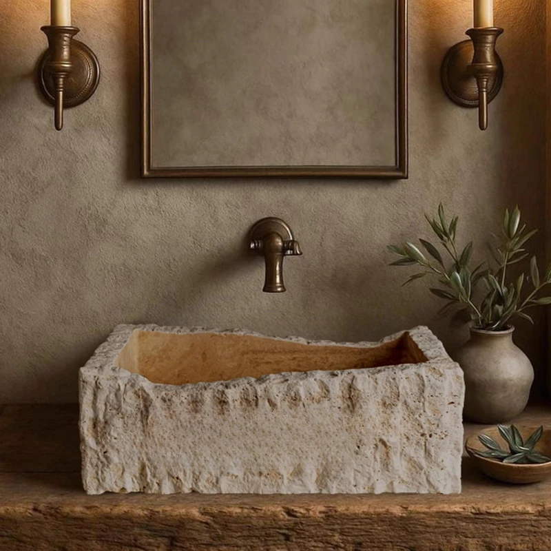 

Natural travertine broken rectangular wash basin household hotel bathroom bathroom counter basin wash face