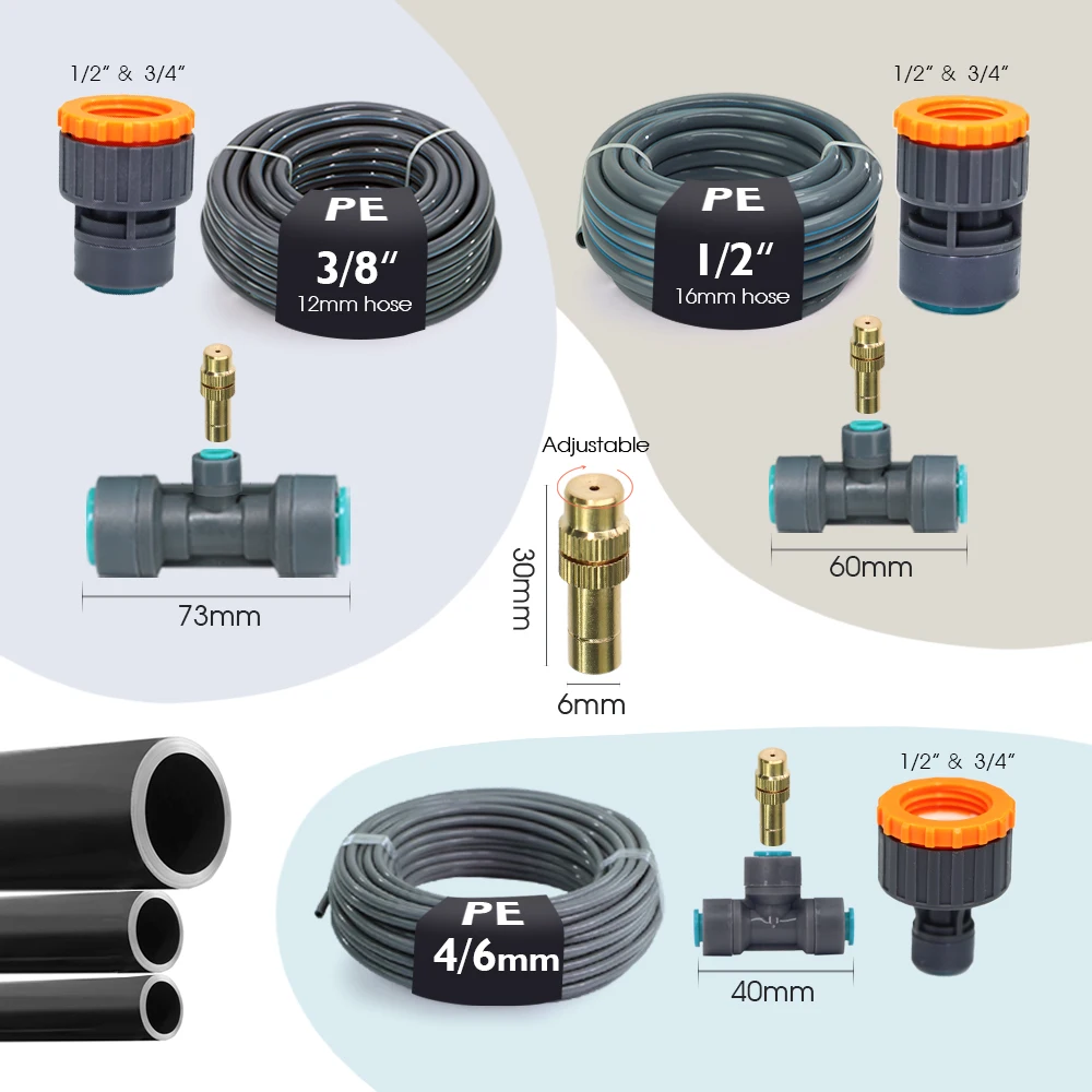 Garden Atomizing Watering System Adjustable Brass Nozzle Spray Kit for Greenhouse Misting Cooling Outdoors Fogging Irrigation