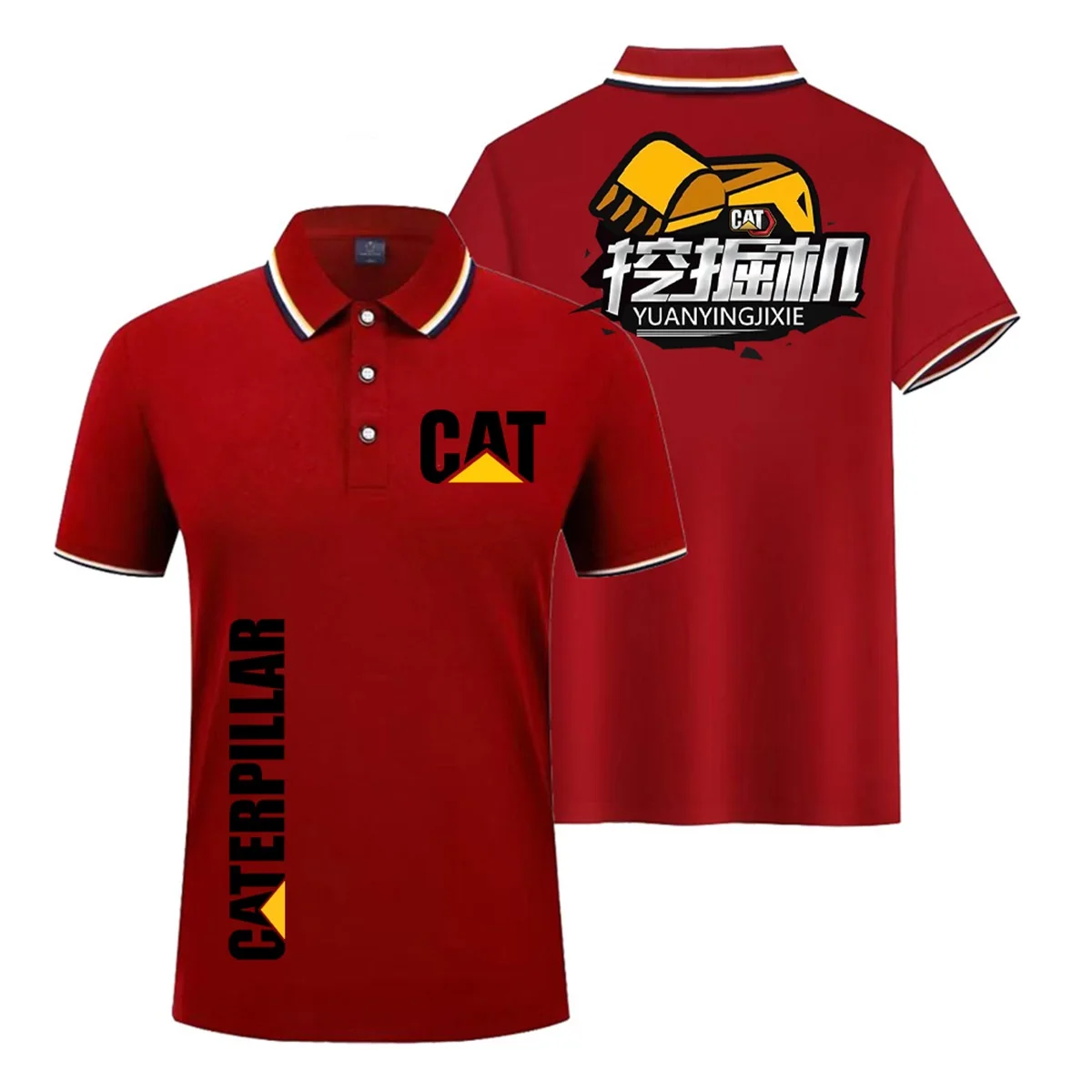 2026 New CAT Print Men's Short Sleeve Top, Polyester Turn Collar Breathable Outdoor Top