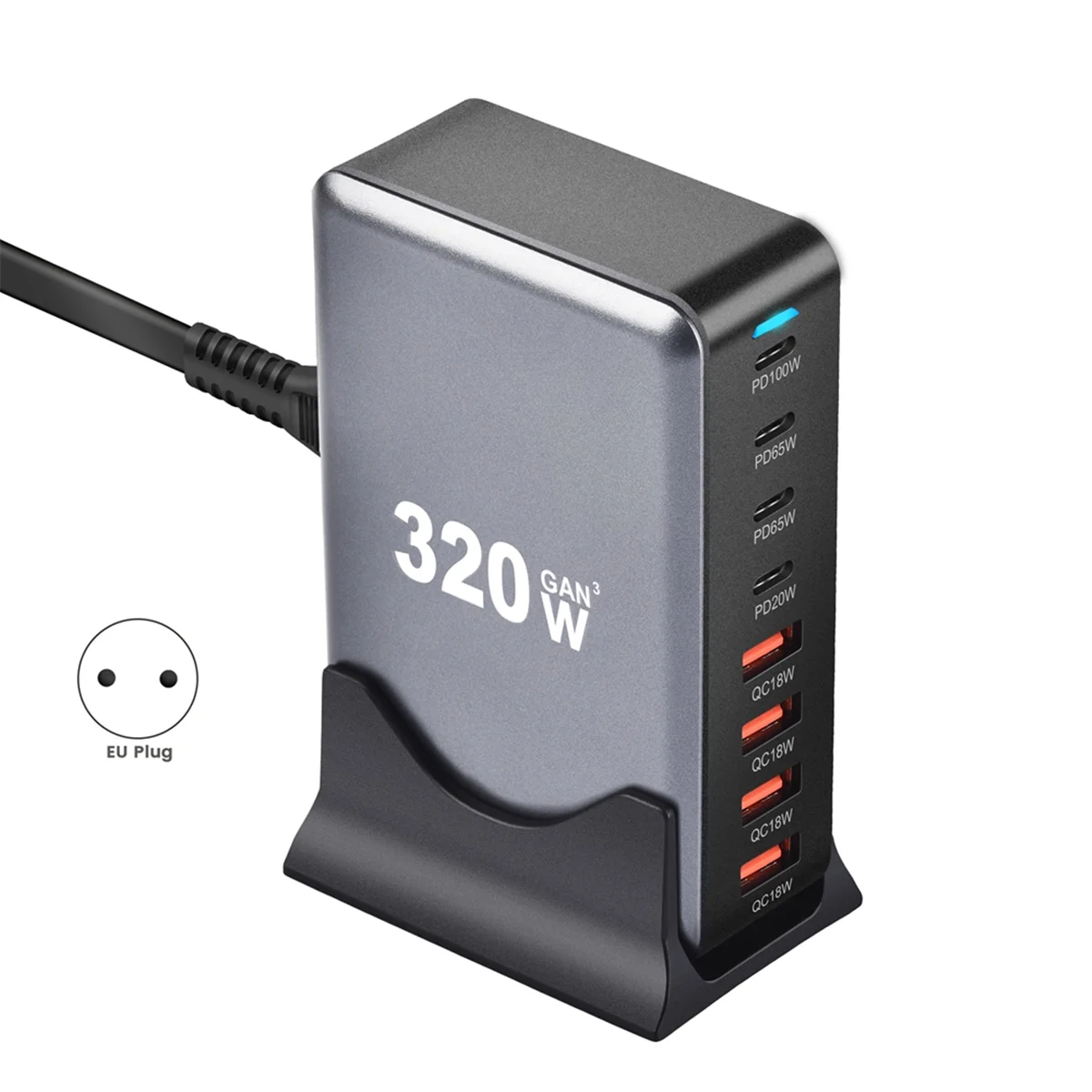 

TR-g320W GaN Desktop Charger 8-Port USB Type C PD Charger Fast Charge 3.0 USB Type C Fast Charger Mobile USB Charger EU