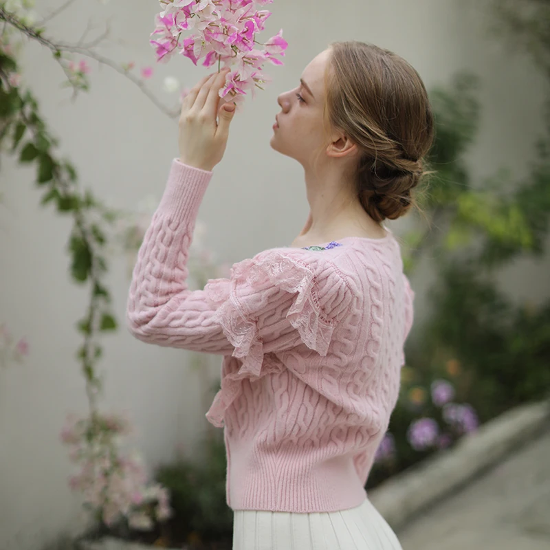 92cm Bust Spring Autumn Women Fairy Delicate Handmade Flower Embroidered Mori Girl Long Loose Knitted Sweaters Cardigans