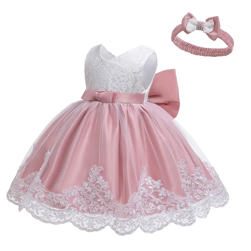 LZH Baby Girls Dress Newborn Clothes Princess Dress+Headwear For Toddler 1st Year Birthday Wedding Christening Infant Party Gown