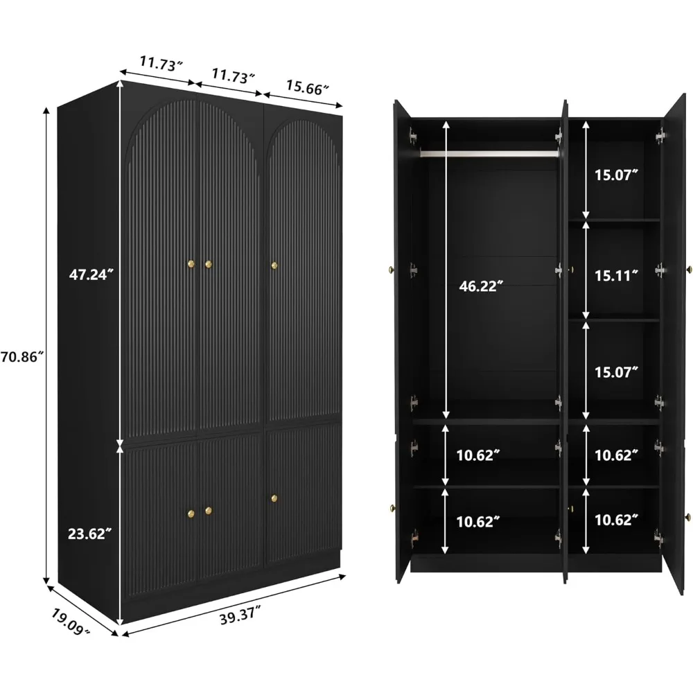 Armoire Wardrobe Closet with Doors for Hanging Clothes, Black Wardrobe Closet Cabinet with Hanging Rod, Large Tall Wardrobe