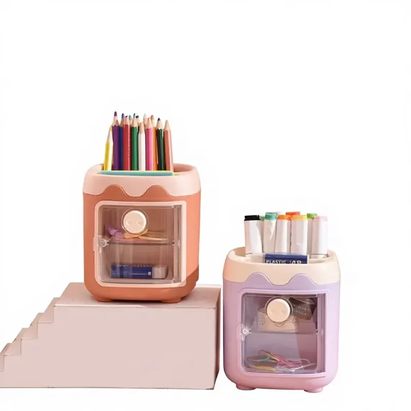 Cute Cartoon Piggy Bank Multi Compartment Storage Box Girl Style Student Office Stationery Organizer Drawer Pen Holder