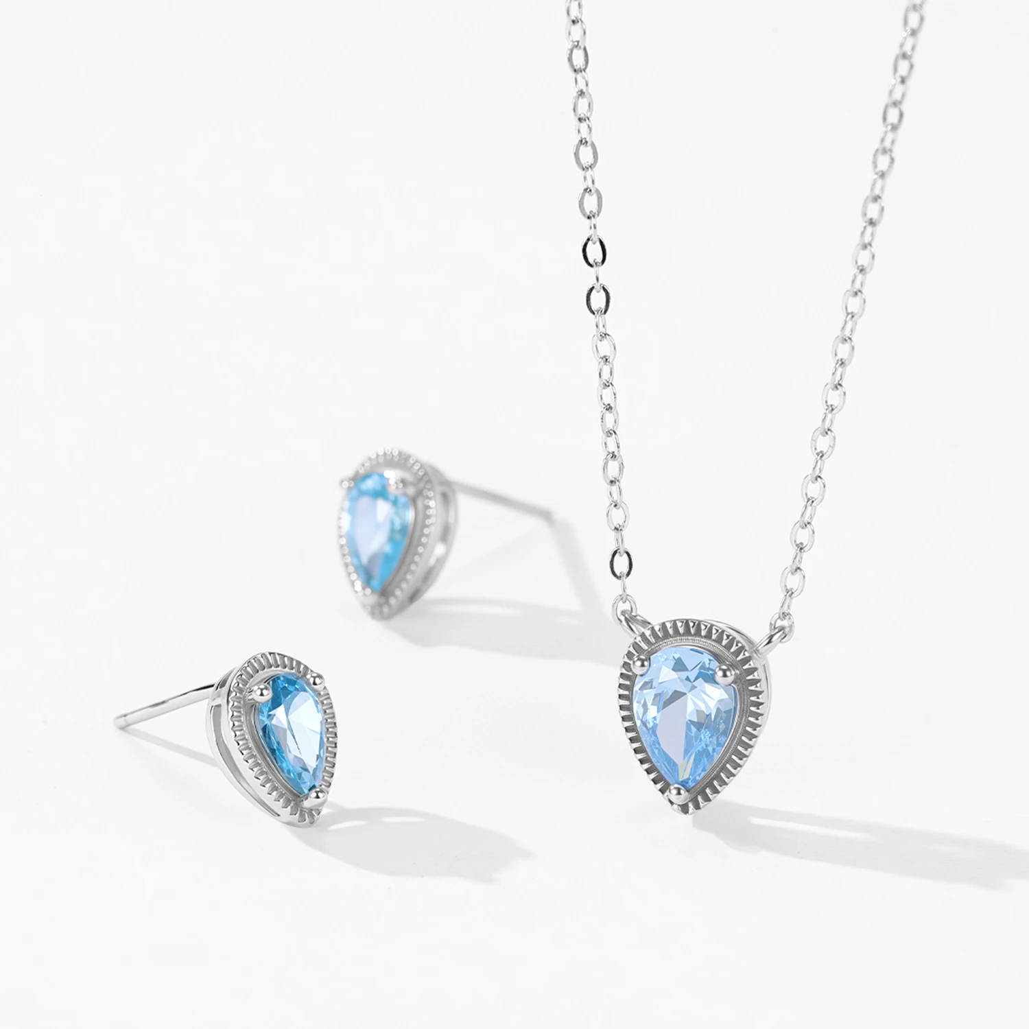 

Ailmay Elegant 925 Sterling Silver Blue Pear Pendant Necklace Stud Earrings For Women Holiday Or Anniversary Jewelry Set