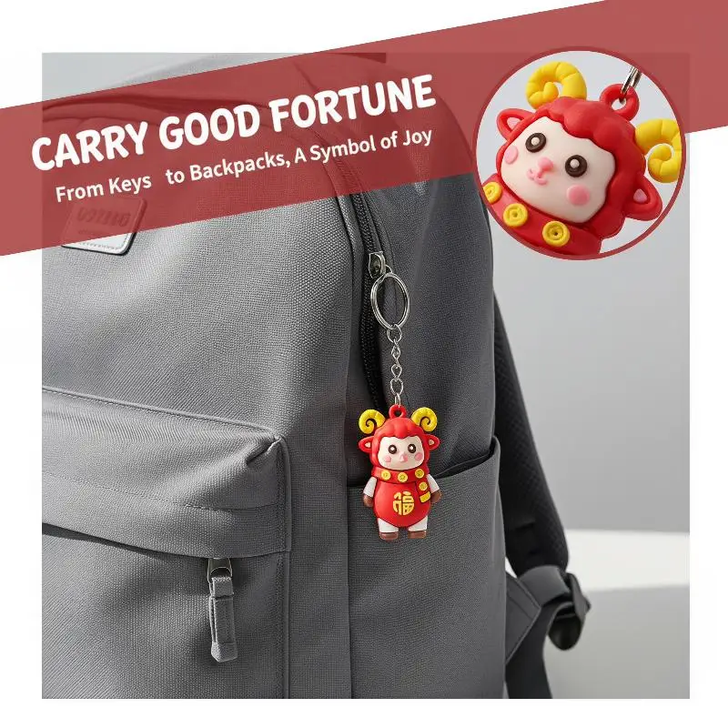 New Adorable Cartoon Sheep Soft Rubber Keychain Non-Toxic Sturdy Metal Ring Bag Decor for Backpack Car Key School Girl Gift