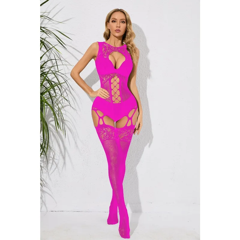 Sex Underwear Jacquard Hollow Perspective Sexy Mesh Stockings Stockings Suspender Onesie Sexy Mesh See Through  Lingerie