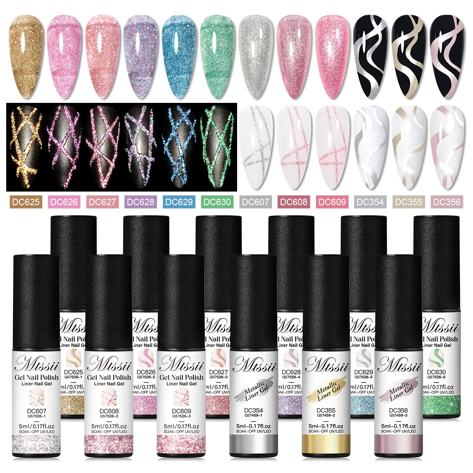 

12 шт. светоотражающая блестящая подводка, набор гель-лаков для ногтей, тянущая линия, гель, граффити, живопись в полоску, сделай сам, французский дизайн ногтей, лак для рисования