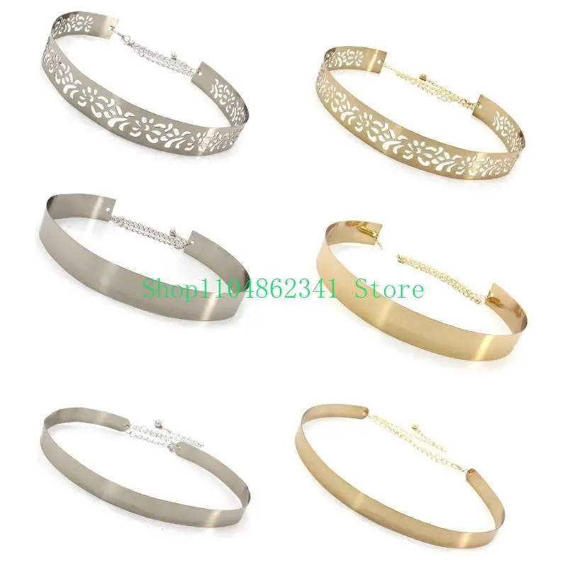 5ASD女性メタルシンチベルトゴールドウエストバンド調整可能なドレスベルト光沢のある磨かれたベルト