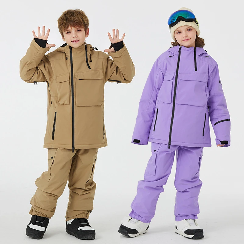 

Children's Winter Waterproof Snow Suit Thermal Breathable Ski Jacket Pants Windproof Snowboard Overalls For Boys Girls Plus Size