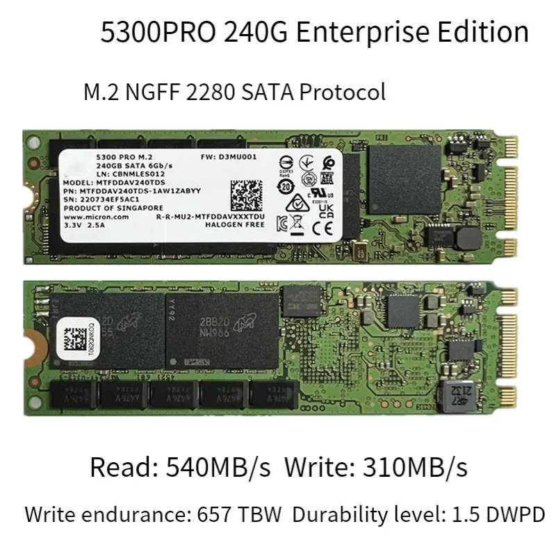 لميكرون 5300PRO 1.92T 960G 240G 480G M.2 SATA بروتوكول جديد على مستوى المؤسسة SSD 2280 محرك الحالة الصلبة الجديد الأصلي