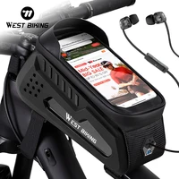 WEST BIKING-bolsa impermeable para bicicleta, bolsa para cuadro frontal de tubo superior de ciclismo, funda de teléfono de 7,4 pulgadas, almacenamiento con pantalla táctil, bolsa para bicicleta de montaña y carretera