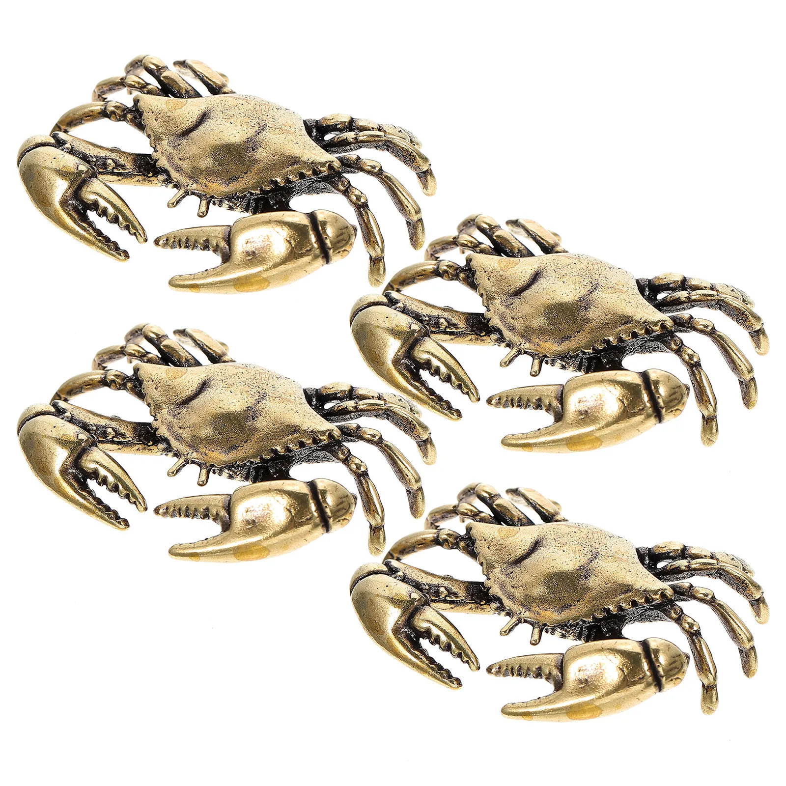 4Pcs Brass Crab Sculpture Set Vintage Retro Mini Crab Ornaments for Office Desk Tea Pet Living Room Table Decor Copper Finish