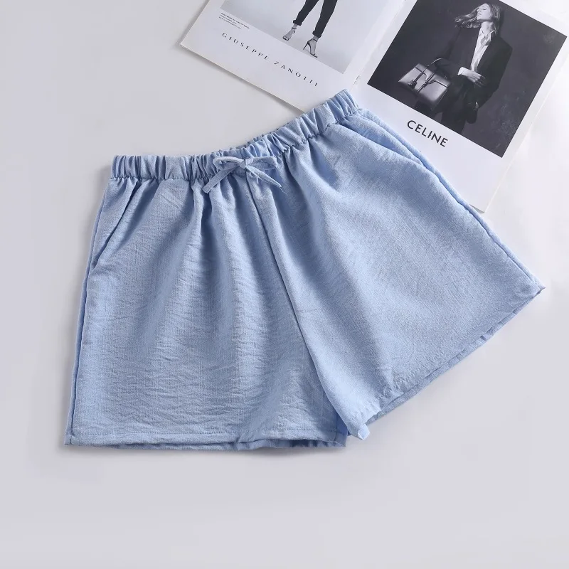 Summer Shorts Women Solid Elastic Waist Linen Cotton Japanese Style Casual Harajuku Breathable Outwear Loose Daily Basic Trendy