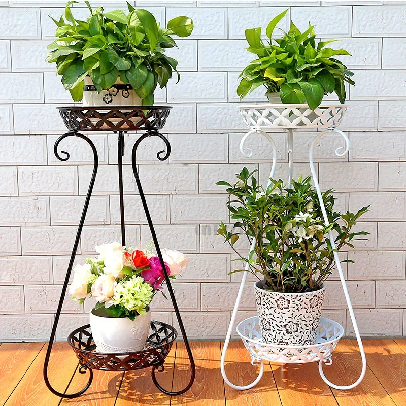 

European Double Plant Shelves, Iron Flower Stand, Multiple Pot Holder, Planter Display Organizer, Elegant Garden Decor