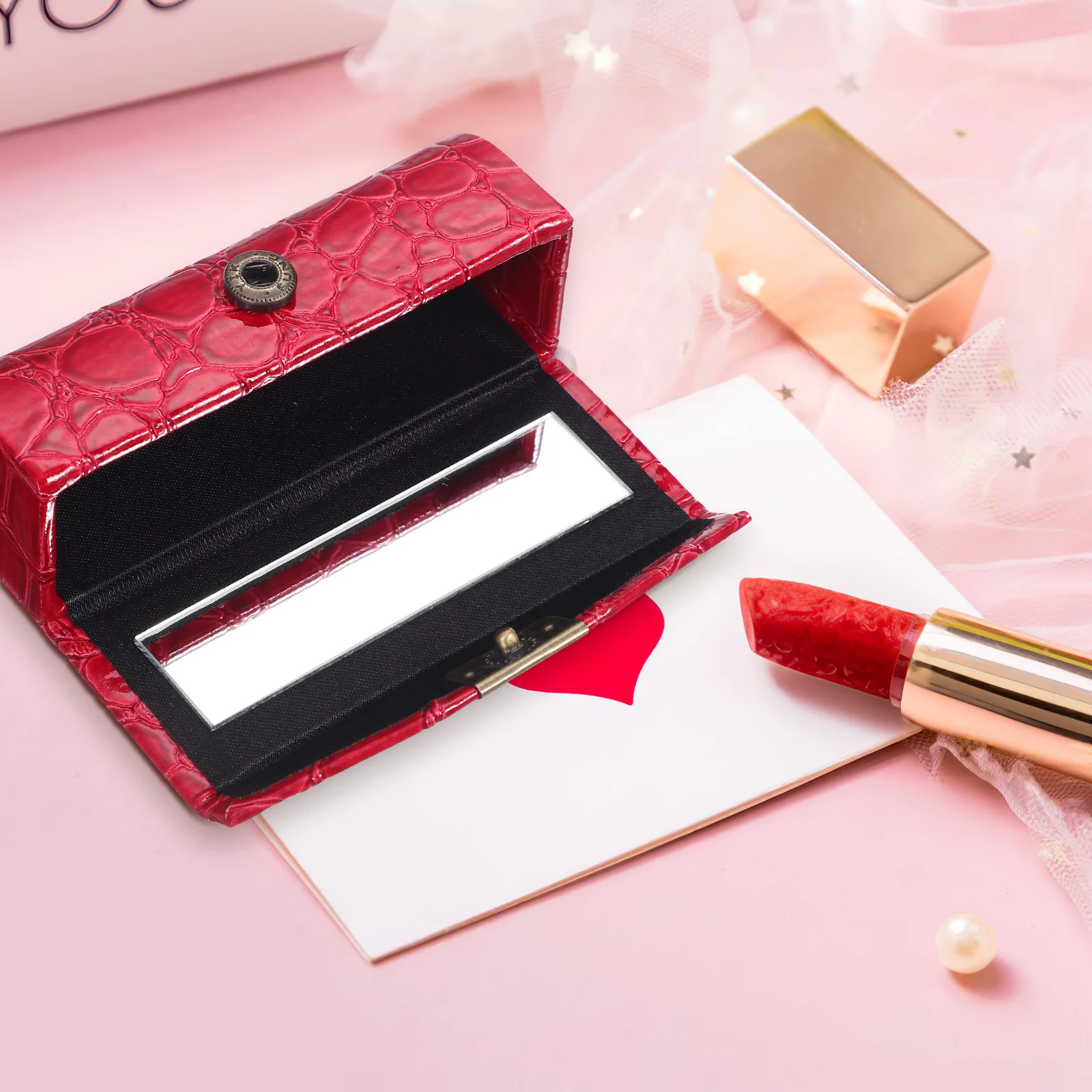 Single Lipstick Case Portable PU Holder Travel Organizer Mirror Lip Balm Container Small Makeup Holder