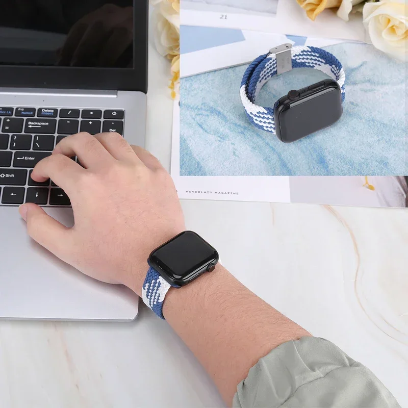 Braided Solo Loop For Apple watch ultra band 49mm 45mm-40-41mm-44mm Nylon Elastic bracelet iWatch series 9 8 se 6 7 5 4 3 strap image 6