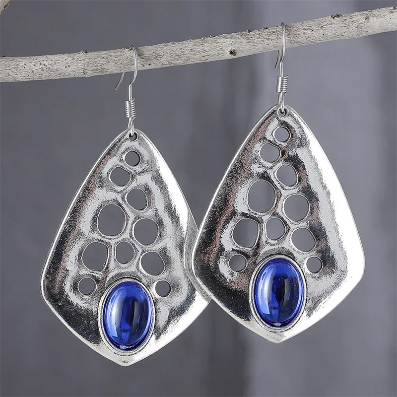 DIY accessories European and American cross-border retro personalized inlaid sapphire pendant earrings creative national style h
