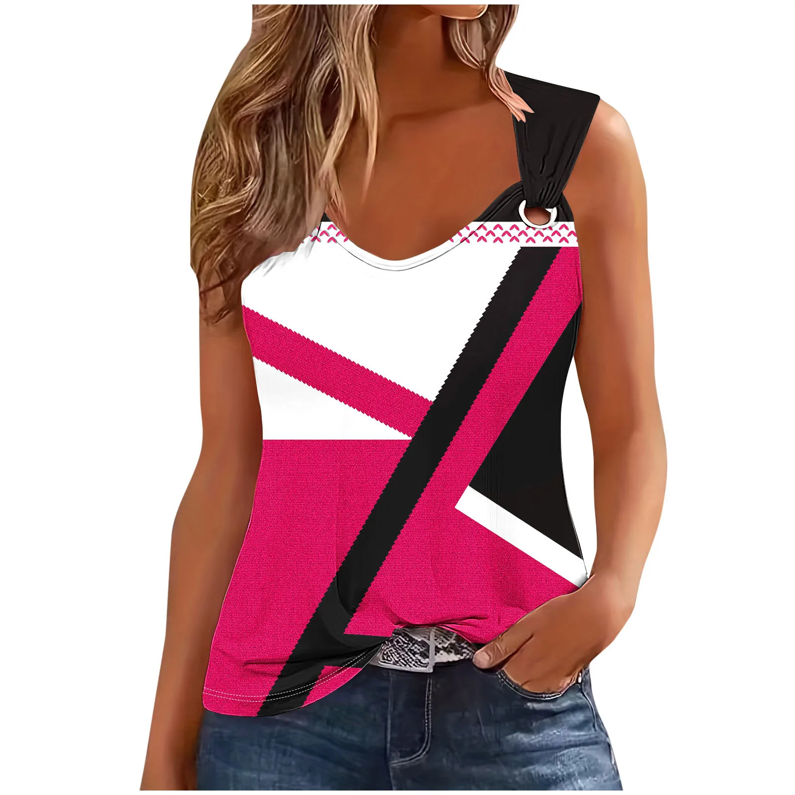 Fashion Stripe Print Sexy T Shirt For Women 2024 Summer Casual T-shirt Casual Tshirt Women Tops Sleeveless Tank Top Femme