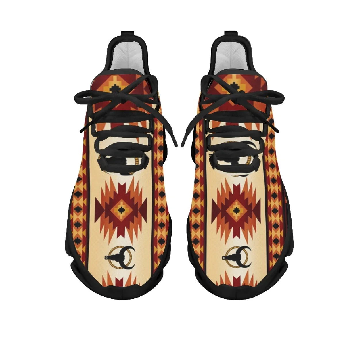 INSTANTARTS Tribal Aztec Cow Sneakers Lightweight Breathable Mesh Soft Shoes Women Outdoor Sports Tennis Walking Vulcanize Shoes