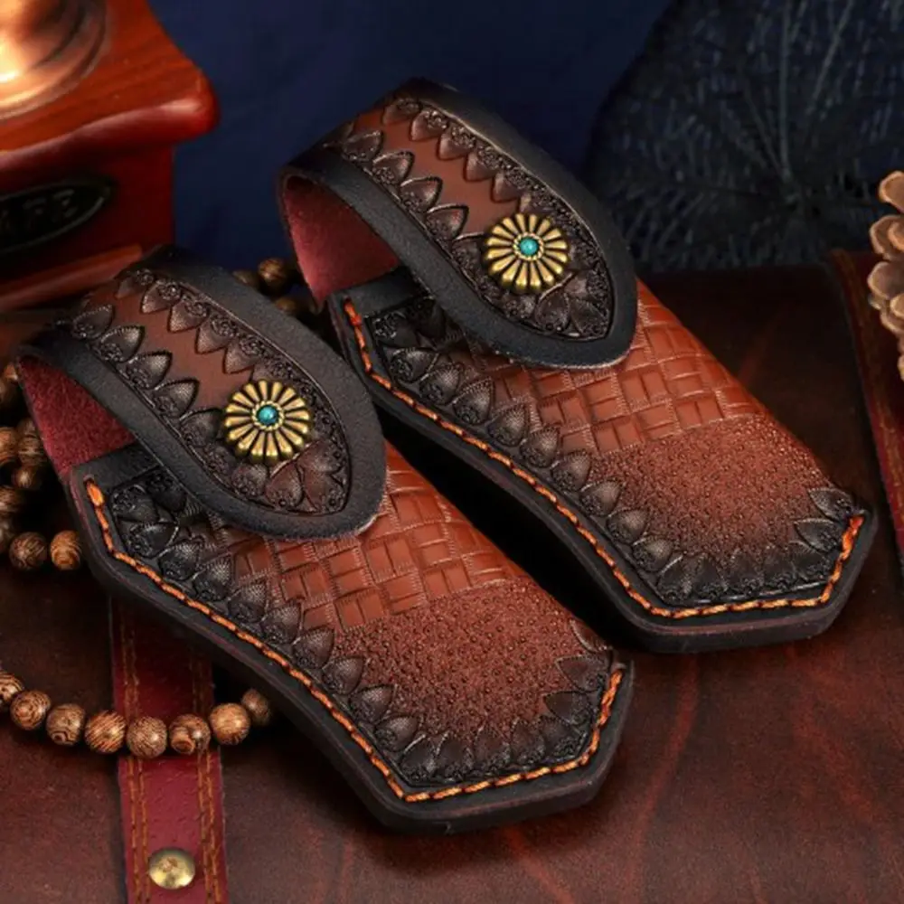 High Quality Black&Brown Leather Waist Knife Scabbard Foldable Case Holder Leather Sheath Outdoor Tool Sheath Pocket