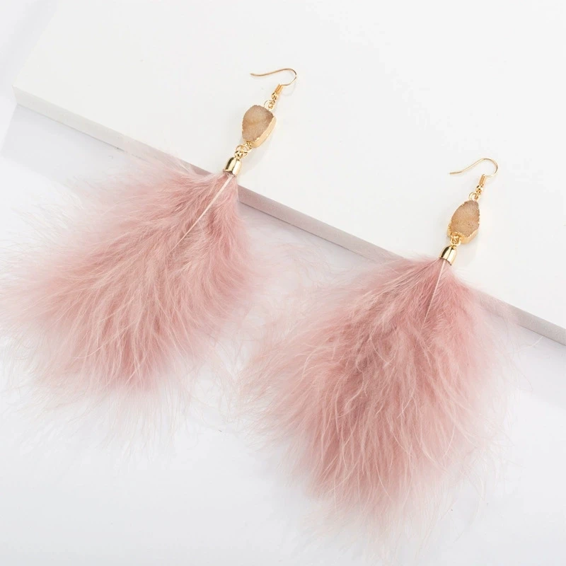 Fashion Bohemia Ethnic Long Pink Feather Drop Earrings Women Luxurious Elegant Black Tassel Dangle Earrings Jewelry Gift Wholesa