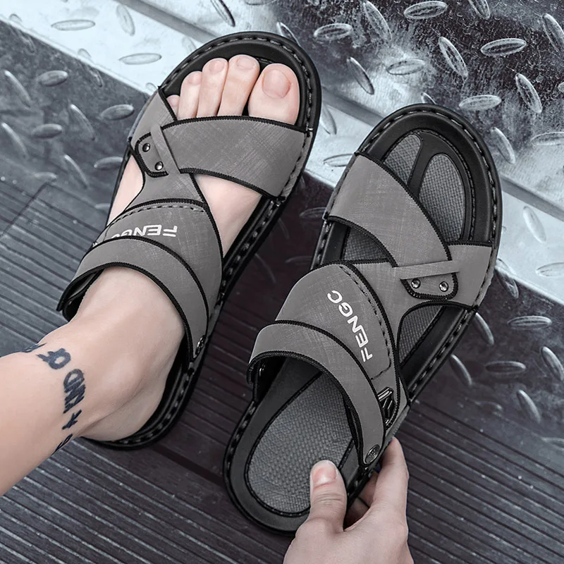 

Summer Sandals for Men 2022 New Casual Platform Sandalias Fashion Male Summer Flat Shoes Leather Slippers Hombre Plus Size 38-44