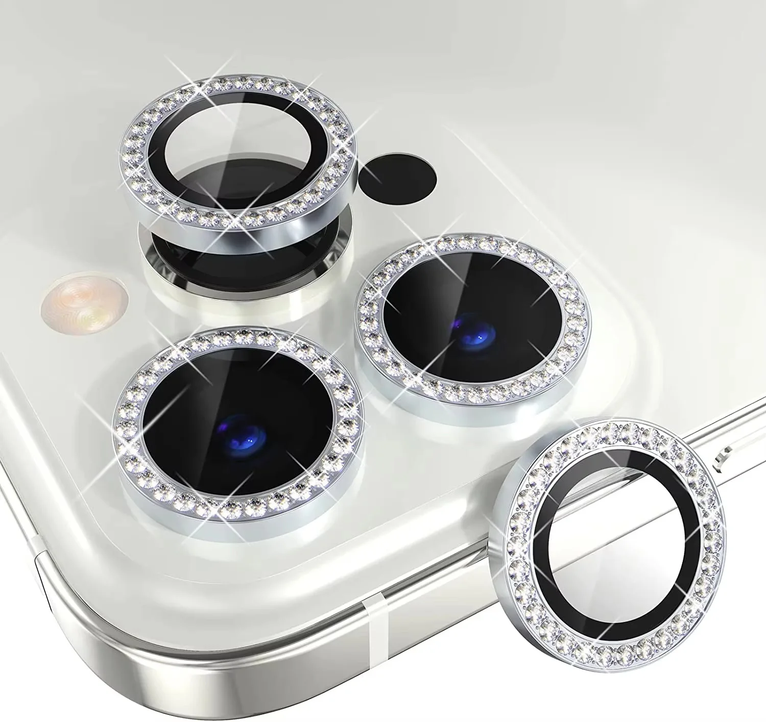 2-3PCS Bling Glitter Diamond Metal Frame Camera Protector For iPhone 18 Pro Max 17 15 13 14 16 12 Tempered Glass Lens Protector